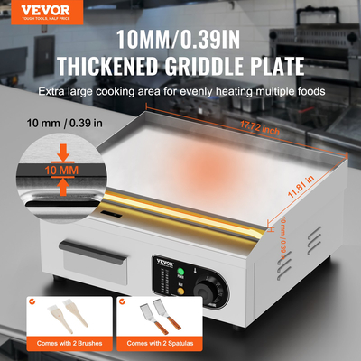 VEVOR Commercial Electric Griddle 2800 W Επίπεδη ψησταριά πάγκου 122℉-572℉