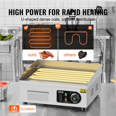 VEVOR Commercial Electric Griddle 2800 W Επίπεδη ψησταριά πάγκου 122℉-572℉