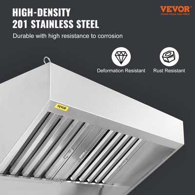 VEVOR Commercial Exhaust Hood, 4FT Food Truck Hood Exhaust, 201 Stainless Steel Concession Trailer Hood με 2 αποσπώμενο πλέγμα φίλτρου λαδιού σχήματος U, κουκούλα εξαερισμού ανθεκτικό στη σκουριά για εστιατόριο κουζίνας
