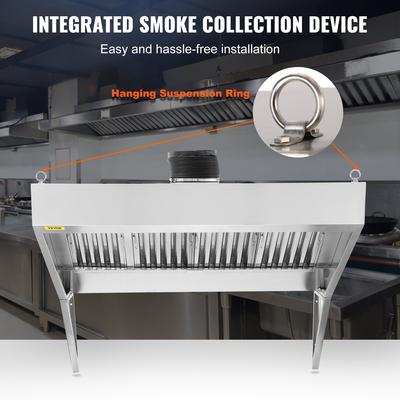 VEVOR Commercial Exhaust Hood, 9FT Food Truck Hood Exhaust, 201 Stainless Steel Concession Hood με 4 αποσπώμενο πλέγμα φίλτρου λαδιού σχήματος U, κουκούλα εξαερισμού ανθεκτικό στη σκουριά για εστιατόριο κουζίνας