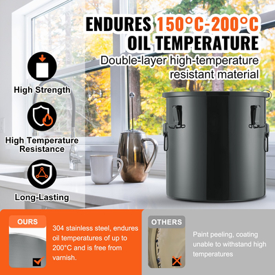 Κάδος λίπους φριτέζας VEVOR, 10 Gal Oil Disposal Caddy Κάδος λαδιού φριτέζας από ανοξείδωτο ατσάλι Αντισκωριακή επίστρωση, Δοχείο μεταφοράς λαδιού με καπάκι, κλιπ κλειδώματος, σακούλα φίλτρου για φιλτράρισμα ζεστού μαγειρικού λαδιού, μαύρο
