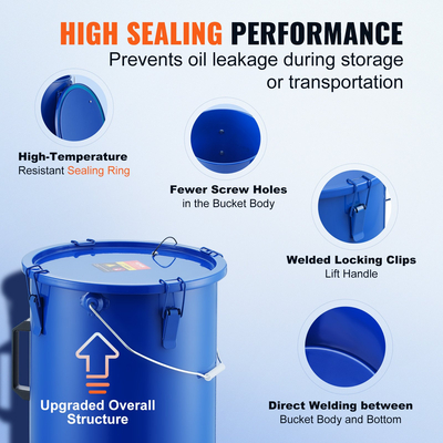 Κάδος λαδιού φριτέζας VEVOR, 6 Gal Oil Disposal Caddy Carbon Steel Κάδος λαδιού φριτέζας με επίστρωση από σκουριά, Δοχείο μεταφοράς λαδιού με καπάκι, κλιπ κλειδώματος, σακούλα φίλτρου για φιλτράρισμα ζεστού μαγειρικού λαδιού, μπλε