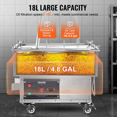 Φίλτρο φορητής φριτέζας VEVOR, χωρητικότητα δεξαμενής λαδιού 18 λίτρων, σύστημα φιλτραρίσματος λαδιού με ταχύτητα φιλτραρίσματος λαδιού 10 λίτρα/λεπτό, φορητό σύστημα φιλτραρίσματος λαδιού τηγανίσματος με περιστρεφόμενους τροχούς, σωλήνας λαδιού για καταστήματα εστιατορίων Burger