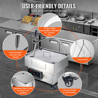 Φίλτρο φορητής φριτέζας VEVOR, χωρητικότητα δεξαμενής λαδιού 18 λίτρων, σύστημα φιλτραρίσματος λαδιού με ταχύτητα φιλτραρίσματος λαδιού 10 λίτρα/λεπτό, φορητό σύστημα φιλτραρίσματος λαδιού τηγανίσματος με περιστρεφόμενους τροχούς, σωλήνας λαδιού για καταστήματα εστιατορίων Burger