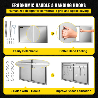 Vevor 34&quot; X 19&quot; Μπάρμπεκιου Πόρτα Πρόσβασης Πόρτα από ανοξείδωτο ατσάλι Island Outdoor Garden Patio