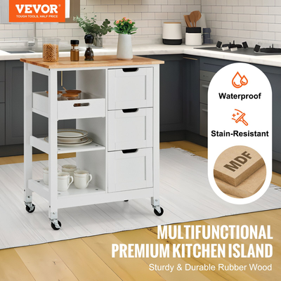 VEVOR Kitchen Island Cart Ντουλάπι αποθήκευσης σε τροχό με συρτάρι και ράφια