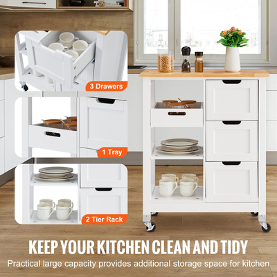 VEVOR Kitchen Island Cart Ντουλάπι αποθήκευσης σε τροχό με συρτάρι και ράφια