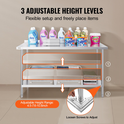 VEVOR Τραπέζι εργασίας από ανοξείδωτο ατσάλι Επαγγελματικό τραπέζι εργασίας κουζίνας Τραπέζι προετοιμασίας φαγητού 24&quot;x60