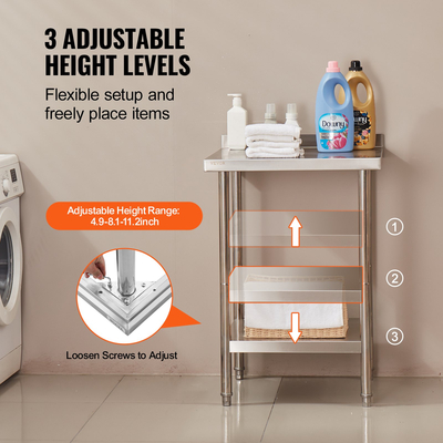 VEVOR Τραπέζι εργασίας από ανοξείδωτο ατσάλι Επαγγελματικό τραπέζι εργασίας κουζίνας Τραπέζι προετοιμασίας φαγητού 24&quot;x24