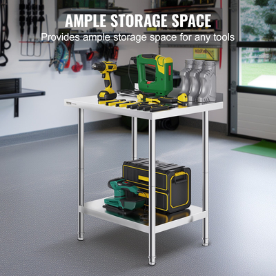 VEVOR Τραπέζι εργασίας από ανοξείδωτο ατσάλι Επαγγελματικό τραπέζι εργασίας κουζίνας Τραπέζι προετοιμασίας φαγητού 24&quot;x30