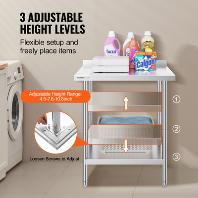 VEVOR Τραπέζι εργασίας από ανοξείδωτο ατσάλι Επαγγελματικό τραπέζι εργασίας κουζίνας Τραπέζι προετοιμασίας φαγητού 24&quot;x30