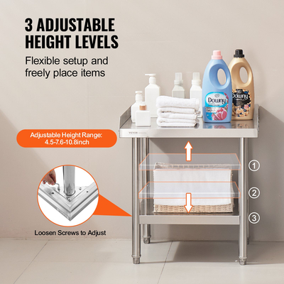 VEVOR Τραπέζι εργασίας από ανοξείδωτο ατσάλι 24&quot;x24&quot; Εμπορικό Επιτραπέζιο Εστιατόριο προετοιμασίας φαγητού