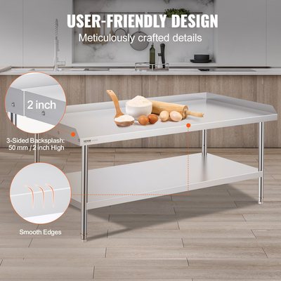 VEVOR Τραπέζι εργασίας από ανοξείδωτο ατσάλι 30&quot;x60&quot; Εμπορικό Επιτραπέζιο Εστιατόριο προετοιμασίας φαγητού