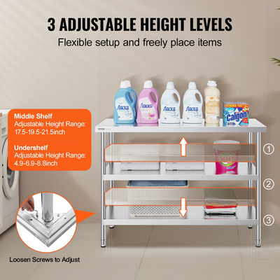 VEVOR Ανοξείδωτο ατσάλι Τραπέζι Προετοιμασίας Τροφίμων Επαγγελματικό τραπέζι εργασίας κουζίνας 18&quot;x48