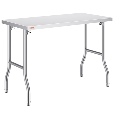 VEVOR Commercial τραπέζι εργασίας Σταθμός εργασίας 48 x 24 ιντσών Πτυσσόμενο Εμπορικό τραπέζι προετοιμασίας, βαρέως τύπου πτυσσόμενο τραπέζι από ανοξείδωτο χάλυβα με φορτίο 661 λίβρες, Τραπέζι εργασίας κουζίνας, Ασημένιο νησί κουζίνας από ανοξείδωτο χάλυβα