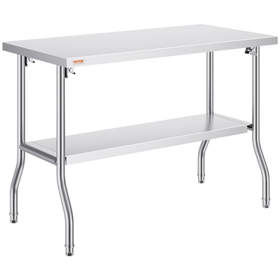 VEVOR Commercial τραπέζι εργασίας 48 x 24 ιντσών Πτυσσόμενο Εμπορικό τραπέζι προετοιμασίας, Πτυσσόμενο τραπέζι από ανοξείδωτο ατσάλι βαρέως τύπου με φορτίο 772 λίβρες, Τραπέζι εργασίας κουζίνας, Ασημένιο νησί κουζίνας από ανοξείδωτο χάλυβα
