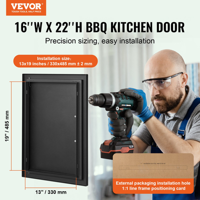 Πόρτα πρόσβασης VEVOR BBQ, 415x570 mm Μονή εξωτερική πόρτα κουζίνας, Πόρτα κρύας πλάκας, κατακόρυφη πόρτα με χειρολαβή, για BBQ Island, Ψητοπωλείο, Εξωτερικό ντουλάπι