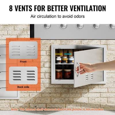 VEVOR BBQ Access Door, 610x432 mm Μονή εξωτερική πόρτα κουζίνας, από ανοξείδωτο ατσάλι, χωνευτή πόρτα, τοίχος κάθετη πόρτα με λαβή και αεραγωγούς, για BBQ Island, Ψητοπωλείο, Εξωτερικό ντουλάπι