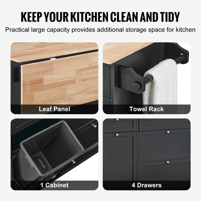Ντουλάπι αποθήκευσης VEVOR Kitchen Island Cart που σερβίρει με συρτάρι και ντουλάπι απορριμμάτων