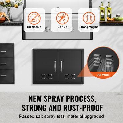 VEVOR BBQ Access Door, 762x533 mm Διπλή Πόρτα Εξωτερικής Κουζίνας, Πόρτα Ψυχρής Πλάτας Flush Mount, Επιτοίχια κατακόρυφη πόρτα με λαβές και αεραγωγούς, για BBQ Island, Ψητοπωλείο, Εξωτερικό ντουλάπι