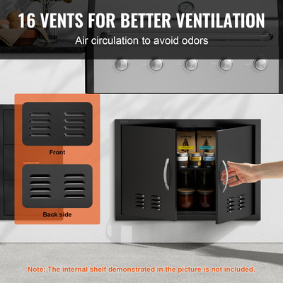 VEVOR BBQ Access Door, 762x533 mm Διπλή Πόρτα Εξωτερικής Κουζίνας, Πόρτα Ψυχρής Πλάτας Flush Mount, Επιτοίχια κατακόρυφη πόρτα με λαβές και αεραγωγούς, για BBQ Island, Ψητοπωλείο, Εξωτερικό ντουλάπι