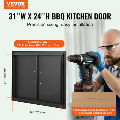 VEVOR BBQ Access Door, 788x610 mm Διπλή Πόρτα Εξωτερικής Κουζίνας, Πόρτα Ψυχρής Πλάτας Flush Mount, Επιτοίχια Κατακόρυφη Πόρτα με χερούλια, για BBQ Island, Ψητοπωλείο, Εξωτερικό ντουλάπι