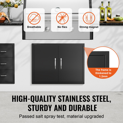 VEVOR BBQ Access Door, 788x610 mm Διπλή Πόρτα Εξωτερικής Κουζίνας, Πόρτα Ψυχρής Πλάτας Flush Mount, Επιτοίχια Κατακόρυφη Πόρτα με χερούλια, για BBQ Island, Ψητοπωλείο, Εξωτερικό ντουλάπι