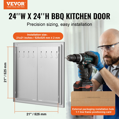 VEVOR BBQ Access Door, 610x610 mm Διπλή Πόρτα Εξωτερικής Κουζίνας, Πόρτα από ανοξείδωτο ατσάλι Flush Mount, Διπλό τοίχωμα Κάθετη Πόρτα με χερούλια και γάντζους, για BBQ Island, Ψητοπωλείο, Εξωτερικό ντουλάπι
