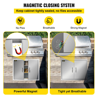 Vevor 30,5x21&quot; Διπλή πόρτα μπάρμπεκιου από ανοξείδωτο ατσάλι, γυαλισμένη εξωτερική βάση