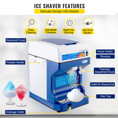 VEVOR Snow Cone Machine 265LBS ​​Commercial Ice Shaver Crusher 220V 50HZ Ice Crusher Shaver Machine Snow Flake Stainless Steel Grade for Kitchen Home Bar