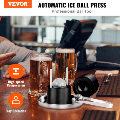 VEVOR Ice Ball Press, 2,4&quot; Ice Ball Maker, Aircraft Aloy Ice Ball Press Kit για 60mm Ice Sphere, Ice Press with Tong and Drip Tray, για Ουίσκι, Cocktail, Bourbon, Scot on Party &amp; Holiday, Μαύρο