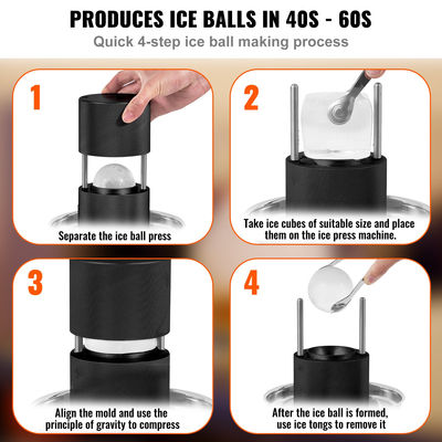 VEVOR Ice Ball Press, 2,4&quot; Ice Ball Maker, Aircraft Aloy Ice Ball Press Kit για 60mm Ice Sphere, Ice Press with Tong and Drip Tray, για Ουίσκι, Cocktail, Bourbon, Scot on Party &amp; Holiday, Μαύρο