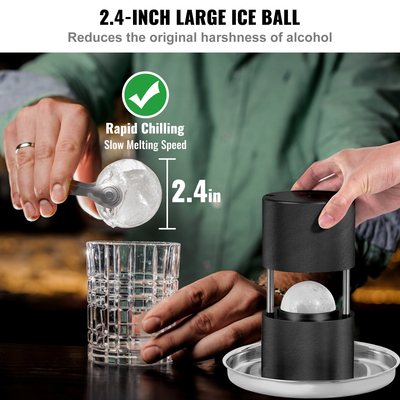 VEVOR Ice Ball Press, 2,4&quot; Ice Ball Maker, Aircraft Aloy Ice Ball Press Kit για 60mm Ice Sphere, Ice Press with Tong and Drip Tray, για Ουίσκι, Cocktail, Bourbon, Scot on Party &amp; Holiday, Μαύρο