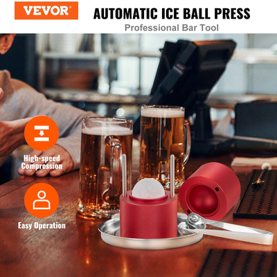 VEVOR Ice Ball Press, 2,4&quot; Ice Ball Maker, Aircraft Aloy Ice Ball Press Kit για 60mm Ice Sphere, Ice Press with Tong and Drip Tray, για Ουίσκι, Cocktail, Bourbon, Scot on Party &amp; Holiday, Red