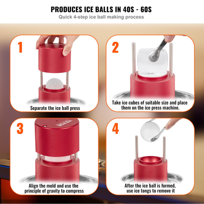 VEVOR Ice Ball Press, 2,4&quot; Ice Ball Maker, Aircraft Aloy Ice Ball Press Kit για 60mm Ice Sphere, Ice Press with Tong and Drip Tray, για Ουίσκι, Cocktail, Bourbon, Scot on Party &amp; Holiday, Red