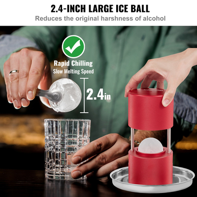 VEVOR Ice Ball Press, 2,4&quot; Ice Ball Maker, Aircraft Aloy Ice Ball Press Kit για 60mm Ice Sphere, Ice Press with Tong and Drip Tray, για Ουίσκι, Cocktail, Bourbon, Scot on Party &amp; Holiday, Red