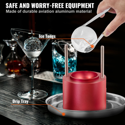 VEVOR Ice Ball Press, 2,4&quot; Ice Ball Maker, Aircraft Aloy Ice Ball Press Kit για 60mm Ice Sphere, Ice Press with Tong and Drip Tray, για Ουίσκι, Cocktail, Bourbon, Scot on Party &amp; Holiday, Red