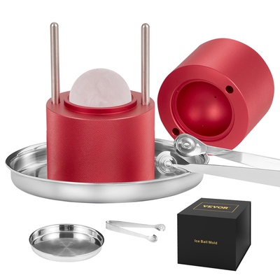 VEVOR Ice Ball Press, 2,4&quot; Ice Ball Maker, Aircraft Aloy Ice Ball Press Kit για 60mm Ice Sphere, Ice Press with Tong and Drip Tray, για Ουίσκι, Cocktail, Bourbon, Scot on Party &amp; Holiday, Red