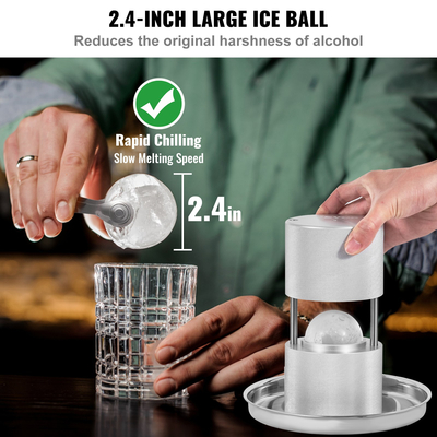 VEVOR Ice Ball Press Kit, Aircraft Aloy Ice Press with Ice Block Ford, Large Mat, Tong, Drip Tray, One Glass, Στρογγυλό Ice Ball Maker 2,4&quot;/60 mm Ice Sphere, για ουίσκι, κοκτέιλ για πάρτι και διακοπές
