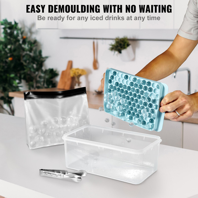 VEVOR Δίσκος παγοκύβων σιλικόνης Στρογγυλή συσκευή παρασκευής σφαιρών πάγου με καπάκι Easy Release 2 Pack