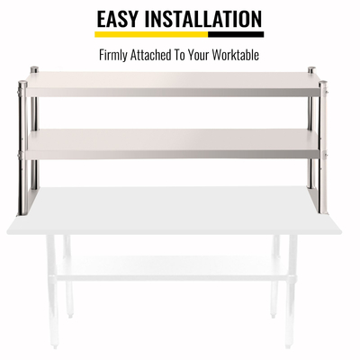 VEVOR Διπλό ράφι, Διπλό ράφι από ανοξείδωτο χάλυβα, 60 ίντσες. Μήκος x 12 ίντσες. Πλάτος Διπλό ράφι, Ρυθμιζόμενο ύψος για τραπέζι προετοιμασίας και εργασίας σε κουζίνα, εστιατόριο και εργαστήριο