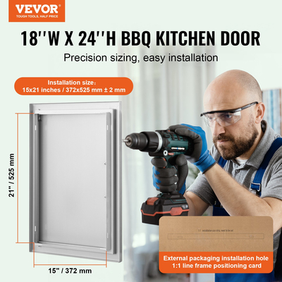 VEVOR BBQ Access Door, 457x610 mm Μονή εξωτερική πόρτα κουζίνας, από ανοξείδωτο ατσάλι, χωνευτή πόρτα, επιτοίχια κατακόρυφη πόρτα με λαβή, για BBQ Island, Ψητοπωλείο, Εξωτερικό ντουλάπι