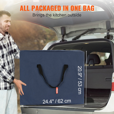 Τραπέζι κουζίνας κάμπινγκ VEVOR, Ελαφρύ φορητό πτυσσόμενο υπαίθριο ντουλάπι αποθήκευσης μαγειρέματος με ράφια 3 επιπέδων, πλαϊνές τσέπες και τσάντα μεταφοράς, εύκολη ρύθμιση για πικνίκ, μπάρμπεκιου, ταξίδια με RV