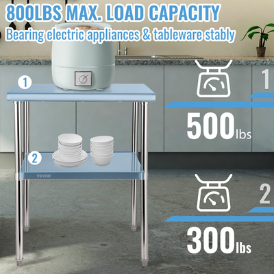 Τραπέζι προετοιμασίας από ανοξείδωτο ατσάλι VEVOR, 30 x 30 x 36 ιντσών, Μεταλλικό τραπέζι εργασίας βαρέως τύπου χωρητικότητας 800 λίβρες με ρυθμιζόμενο κάτω ράφι και πόδια, επαγγελματική θέση εργασίας για κουζίνα γκαράζ εστιατορίου στην πίσω αυλή