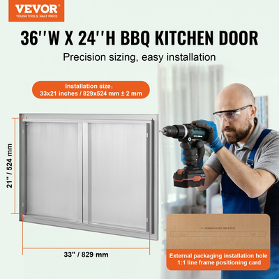 VEVOR BBQ Access Door, 914x610 mm Διπλή Πόρτα Εξωτερικής Κουζίνας, Πόρτα από ανοξείδωτο ατσάλι Flush Mount, Επιτοίχια κάθετη πόρτα με χωνευτές λαβές, για BBQ Island, Ψητοπωλείο, Εξωτερικό ντουλάπι