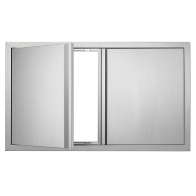 VEVOR BBQ Access Door, 914x534 mm Διπλή Πόρτα Εξωτερικής Κουζίνας, Πόρτα από ανοξείδωτο ατσάλι Flush Mount, Επιτοίχια Κάθετη Πόρτα με Χειρολαβές, για BBQ Island, Ψητοπωλείο, Εξωτερικό ντουλάπι