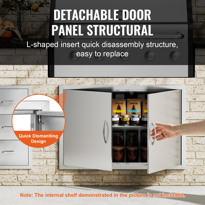 VEVOR BBQ Access Door, 889x610 mm Διπλή Πόρτα Εξωτερικής Κουζίνας, Πόρτα από ανοξείδωτο ατσάλι Flush Mount, Επιτοίχια Κάθετη Πόρτα με χερούλια, για BBQ Island, Ψητοπωλείο, Εξωτερικό ντουλάπι