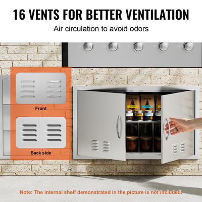 VEVOR BBQ Access Door, 914x534 mm Διπλή Πόρτα Εξωτερικής Κουζίνας, Πόρτα από ανοξείδωτο ατσάλι, Flush Mount Door, Επιτοίχια Κάθετη Πόρτα με χερούλια και αεραγωγούς, για BBQ Island, Ψητοπωλείο, Εξωτερικό ντουλάπι