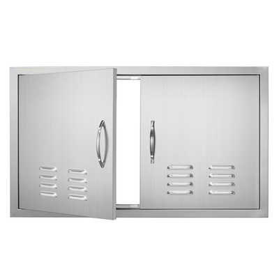 VEVOR BBQ Access Door, 914x534 mm Διπλή Πόρτα Εξωτερικής Κουζίνας, Πόρτα από ανοξείδωτο ατσάλι, Flush Mount Door, Επιτοίχια Κάθετη Πόρτα με χερούλια και αεραγωγούς, για BBQ Island, Ψητοπωλείο, Εξωτερικό ντουλάπι