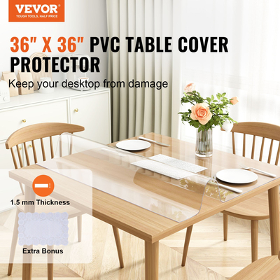 VEVOR Clear Protector Cover Table, 36&quot;x36&quot;/916 x 916 mm Κάλυμμα τραπεζιού, Πλαστικό τραπεζομάντιλο PVC πάχους 1,5 mm, Αδιάβροχο προστατευτικό επιφάνειας εργασίας για γραφείο, τραπεζάκι σαλονιού, τραπέζι τραπεζαρίας